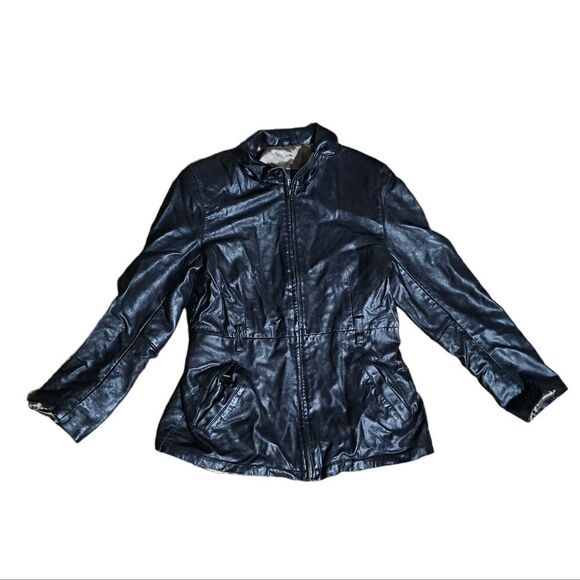 Women's KASPER Y2K Zip Leather Jacket Large - Picture 1 of 4